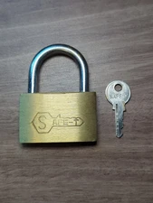 Vintage SAFE-T Brass Padlock w/ Original Key Working Lock Security Hardware