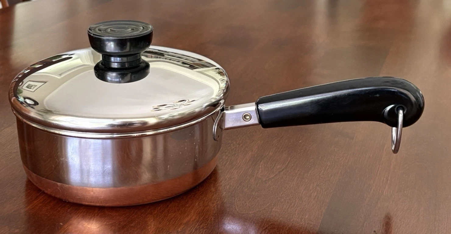 1801 REVERE WARE 3/4 Qt (2" ht) Stainless Copper Saucepan Clinton IL ~ SITS FLAT