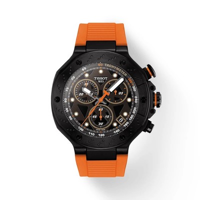 Tissot T-Race Quartz Black Dial Orange Strap Men's Watch T1414173705102