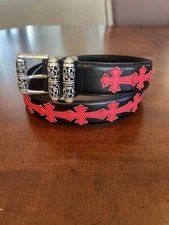 Chrome Hearts Mens Red Cross Patch Roller Belt Black 34-36” Waist