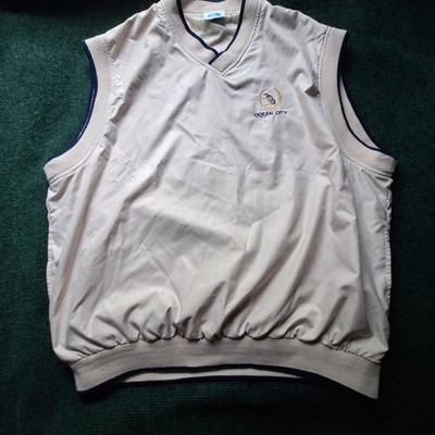 Fahrenheit Vest Mens XL Beige Ocean City Golf Pullover Sleeveless Windbreaker