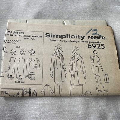 Vintage Simplicity Primer Pattern 6925 Misses Coat Skirt Blouse Size 12 ...
