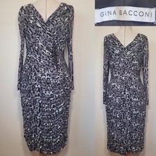 Gina Bacconi Womens Dress Grey Animal Print  Ruched Embellished Detail Size 12