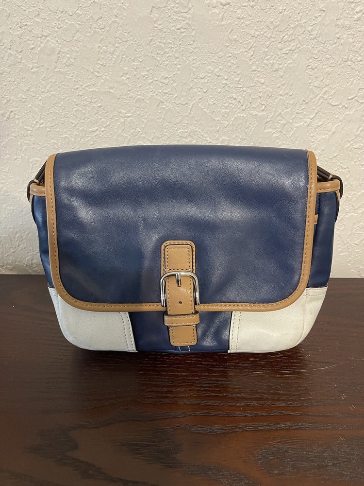 Coach Crossbody Leather Bag for Women, Navy And White.