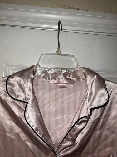 Victorias secret pink striped button down satin pajama shirt long sleeve small - Picture 2 of 5