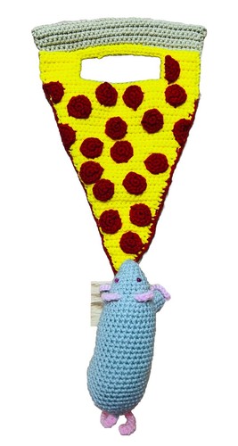PIZZA Rat New York NYC geknotet Neon handgefertigt gehäkelt Clutch Geldbörse Tasche Handgelenk