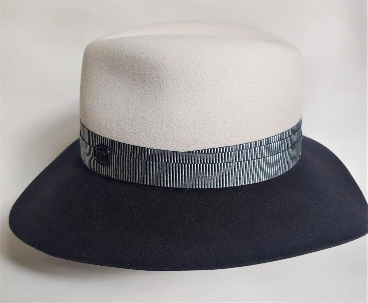 Chapeau Fedora Femme Maison Michel Paris 'Henrietta' Noir Et Gris Taille M - NEUF étiqueté