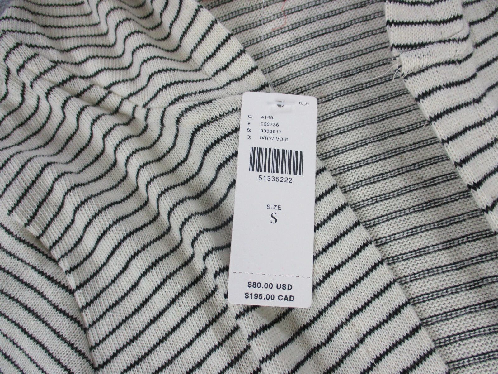 OFF WHITE NUOVO Maglione Cardigan Sabato Domenica Donna Small Off Bianco Nero Open