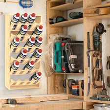 Spray Can Holder 24 Cans Lube Can Storage Rack Wooden Spray Paint Shelf 6 Tiers