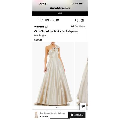 mac duggal layered shoulder bow metallic a line maxi dress Gold Metallic Ruched A Line Gown