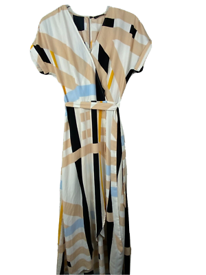 Very J Womens S Tan Blue Orange Geometric Print Retro 50s Style Midi Dress  Belt | eBay