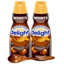 Int'l Delight Chocolate Caramel Coffee Creamer 32oz 2 pk w/ Wooden Spoon