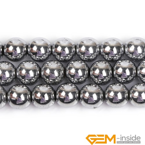 2mm-12mm Sliver Metallic Coated Reflections Hematite Round Spacer Beads 15" AU - Picture 51 of 51
