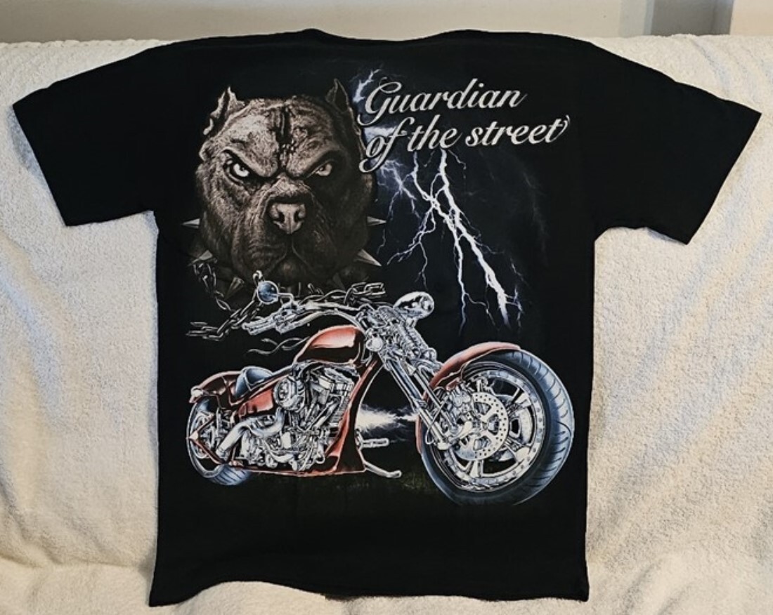 PITBULL MOTORCYCLE LIGHTNING BIKER DOG GUARDIAN OF THE STREET T