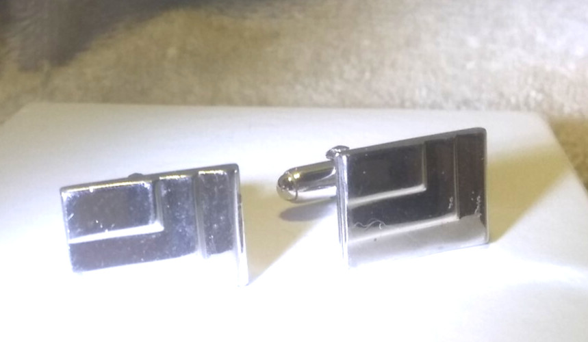 Anson Silver Shiny Rectangle Square Sectioned Cuf… - image 1