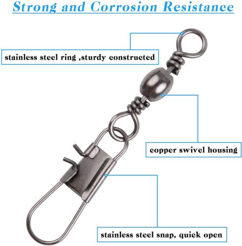 Fishing Swivels Snaps Kit Rolling Barrel Swivel Lure Connector Tackle Box 1#-10# - Picture 3 of 48