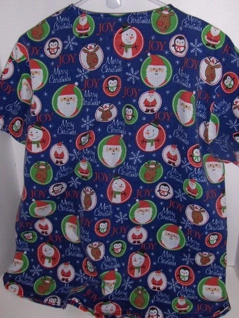 I Love Scrubs - Santa penguin reindeer scrub top - Large - Image 3 of 3