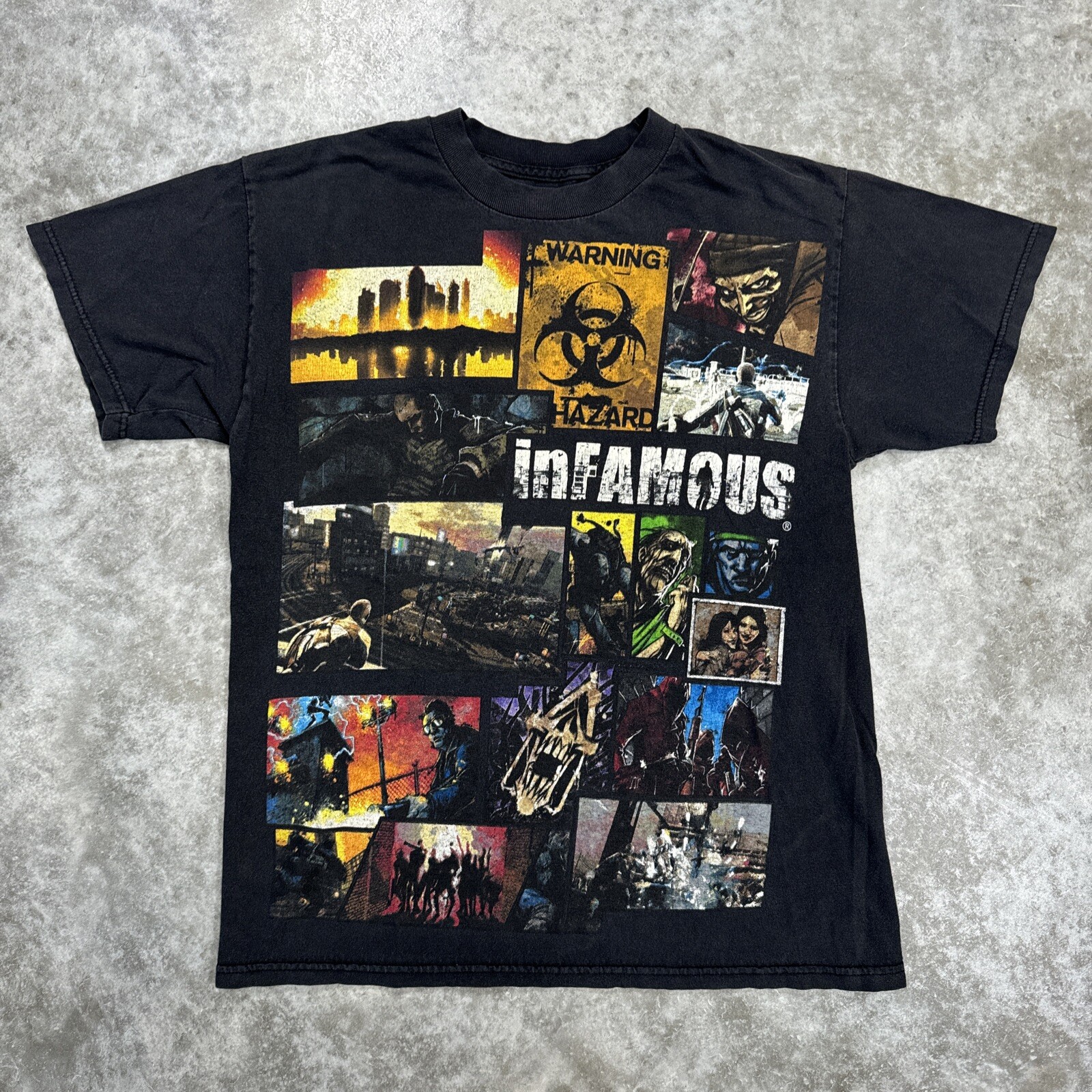 2009 Infamous Play Station 3 Video Game Cutscene Art Black T-Shirt Size Medium