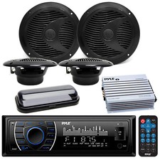 PLRMR27BTB Indash Marine MP3 Stereo Bluetooth  400W Amp 4 Round Speakers Cover