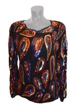 Unbranded Vintage 80s Multicolored Sequin Paisley Sequin Party Forma Blouse M