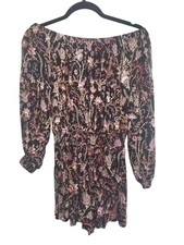 Free People Pretty and Free Romper Shorts Women Size S Black Floral Long Slv-I54