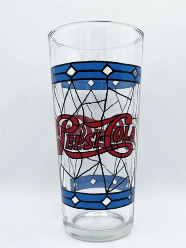 Vintage Pepsi-Cola Tiffany Style Stained Glass 12oz. Drinking Glass EUC
