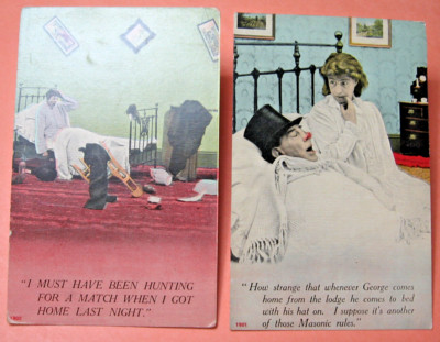 Two 1910 era Humorous (Too Much to Drink) Postcards with Captions