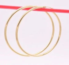 2" 2mm X 50mm Large Shiny Plain Hoop Earrings REAL 10K Yellow Gold 2.8grams