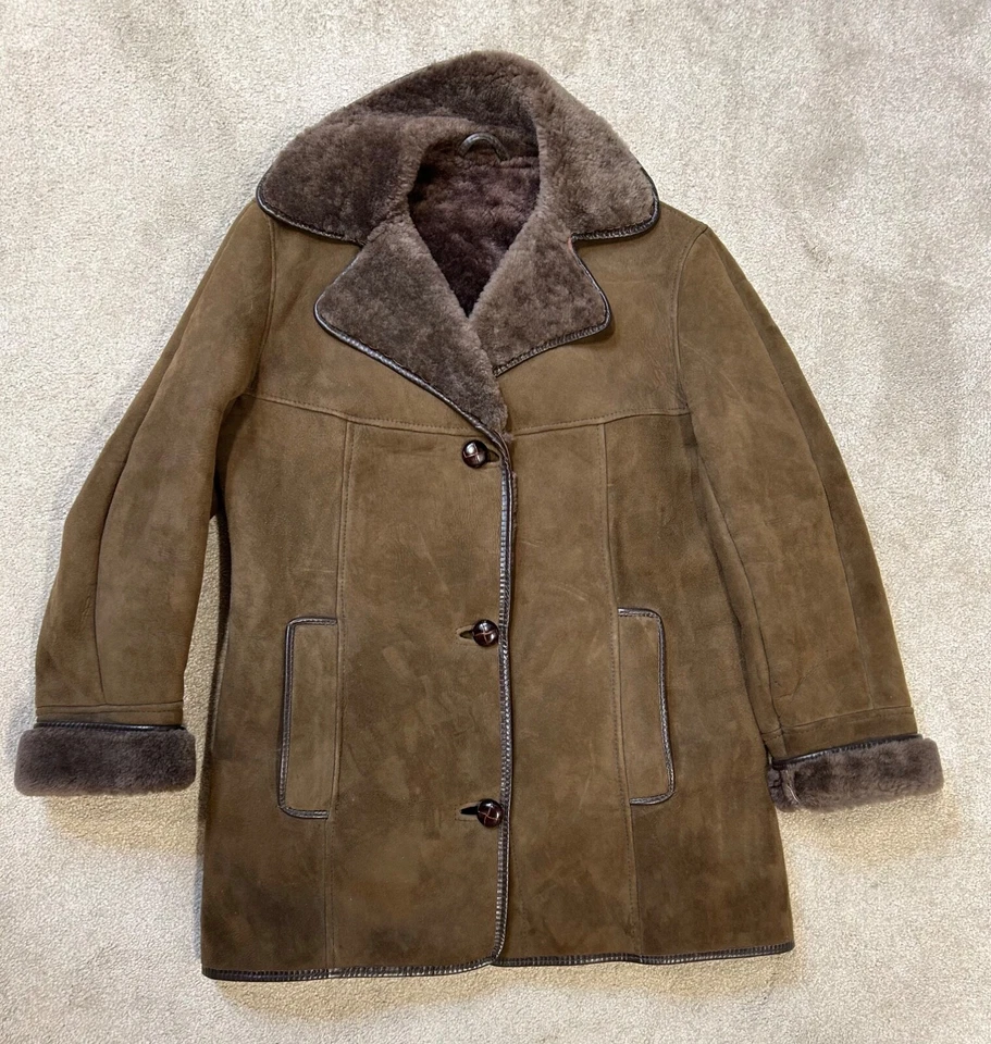AVALON Damas Abrigo Marrón Vintage Piel de Oveja Chaqueta Glastonbury Reino Unido Talla 14 Hecho en el Reino Unido Foto 3 de 4
