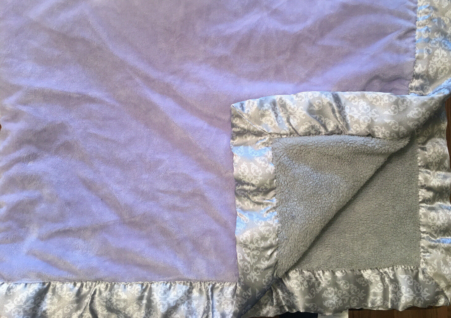 Girls Lavender Popular products Purple Baby Blanket Design Topics on TV Satin Gray White Trim