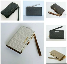 Michael Kors Jet Set Travel Large Double Zip Phone Wristlet Wallet 