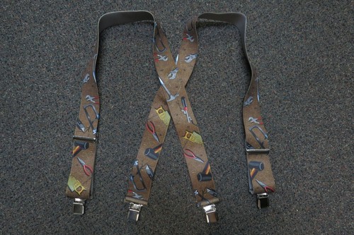 Men's Suspenders - X Style Hearty Brown, 2 Pins Clip, Belt Loop Snaps, USA Made - Afbeelding 1 van 7