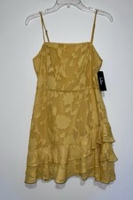 New Lulus Days with You Golden Yellow Floral Burnout Ruffled Mini Dress Size S