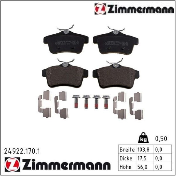Zimmermann 24922.170.1 Bremsbelagsatz FüR Scheibenbremse Bremsbelagsatz-image