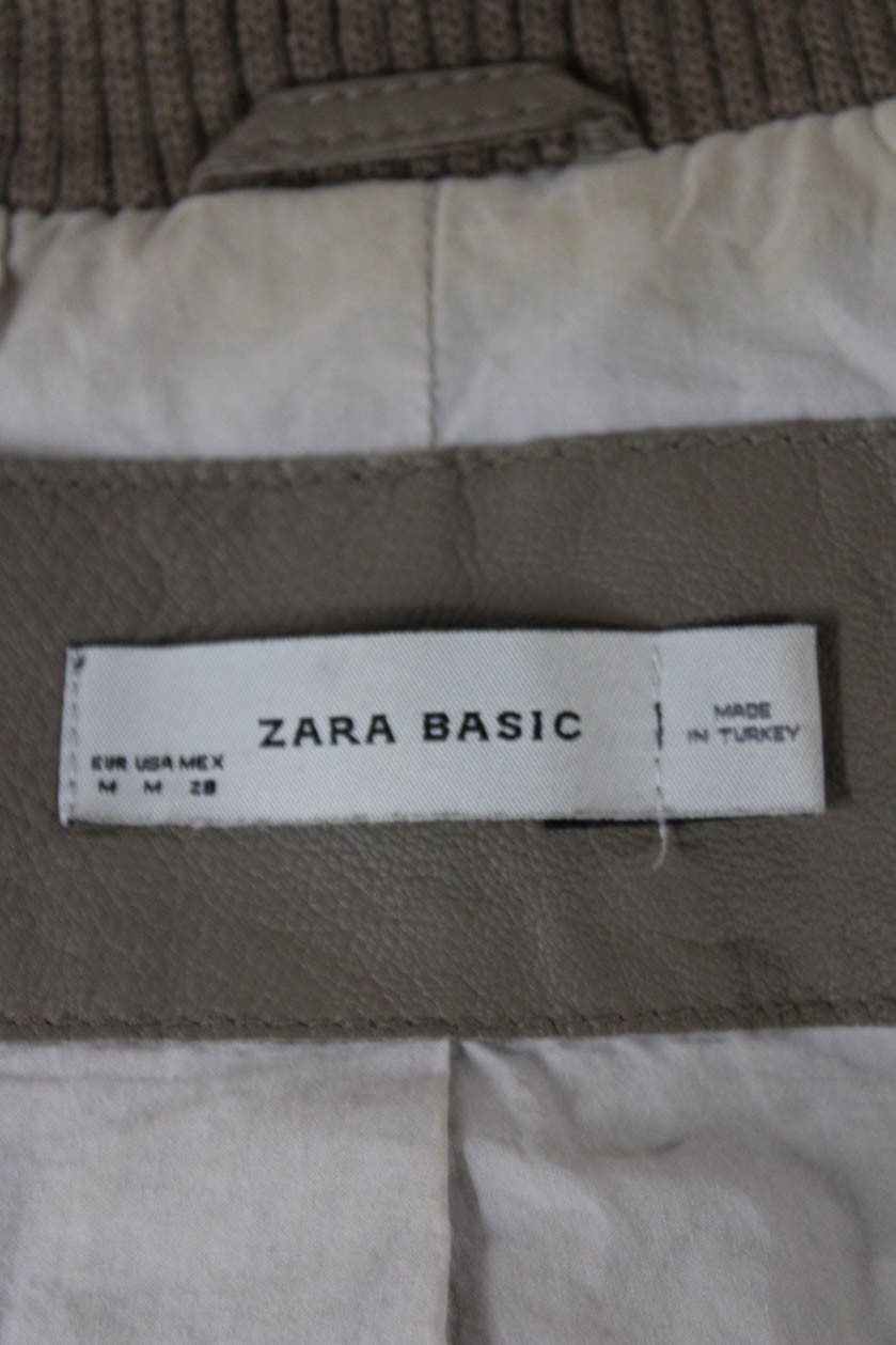 Zara Basic Womens Bomber Leather Jacket Beige Hig… - image 5