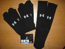 Mens NWT UNDER ARMOUR Crew Socks 3prs BIG TALL Black Sz:XL 13-16 FREE SHIP 
