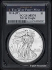 2014-W $1 American Silver Eagle PCGS MS70 - West Point Label