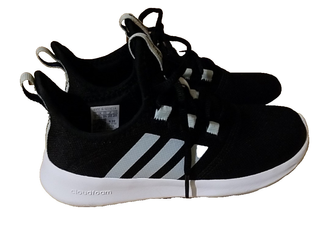 ADIDDAS GIRLS SIZE 2 CLOUD FOAM RUNNING SHOE BLACK/AQUA MESH PRE-OWNED VGC ADIDDAS GIRLS SIZE 2 CLOUD FOAM RUNNING SHOE BLACK/AQUA MESH PRE-OWNED VGC