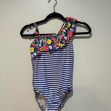 Cat  Jack Blue Striped Floral Kids Swim One Piece