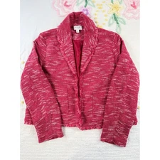 ELLE Fringed Tweed Cropped Blazer Jacket Pink White Career Wear Xl