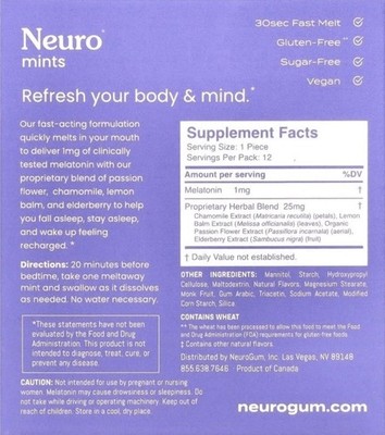 NeuroMints, Sleep & Recharge, Mixed Berry, 6 Packs, 12 Meltaway Mints Each....CP