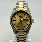 Seiko SQ 4326-0119 Quartz Day Date Two Tone Sunburst Dial Women's St. Steel VTG