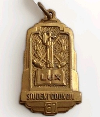Vintage Lux 1957 Student Council Charm Pendant Gold Plated Medallion 