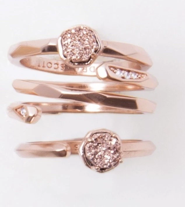 Juego de 3 anillos apilables Kendra Scott Warren talla 8 enchapados en oro rosa marrón Drusy Foto 2 de 4