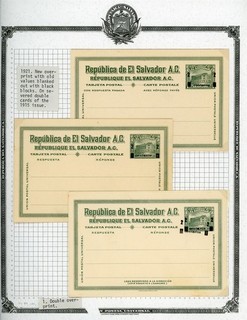 EL SALVADOR 19th Century Postal Card Album Page Lot #8 DOUBLE SCHG ERROR $$$