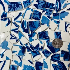 Mosaic Tile Broken China Art and Craft Supply - Blue & White Floral E750