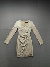Guess Women Mini Dress 2 Gold Shimmering Ruched Bodycon V Neck Cocktail Chic