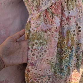 Eyelet Lace Wide Leg Jumpsuit Size L Pink Floral Smocked Fairy Cottage Pastel