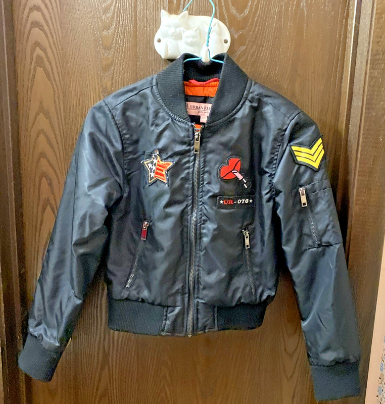 Girl's Urban Republic Black Jacket Size 10/12 Embroidery Emblems