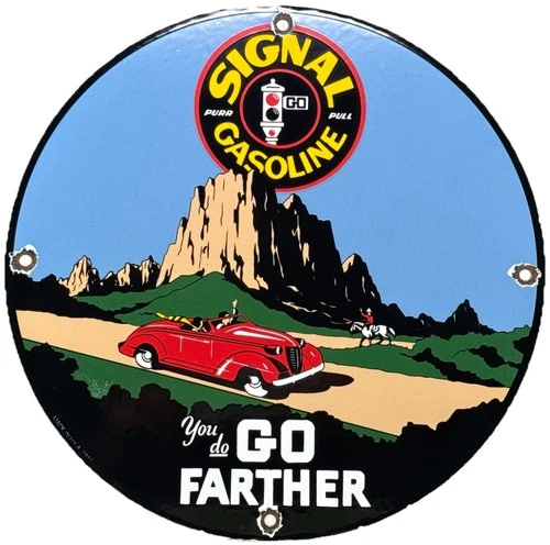 VINTAGE SIGNAL GASOLINE PORCELAIN SIGN GAS STATION PUMP MOTOR OIL SERVICE